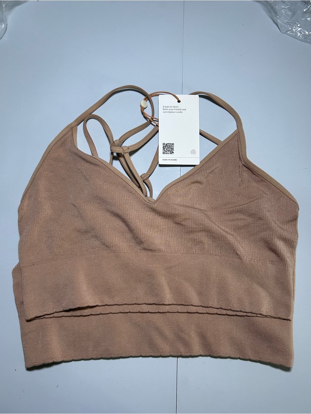 NWT Quince Seamless Modal Bralette Taupe Strappy Wireless Bra Size S/M (2)